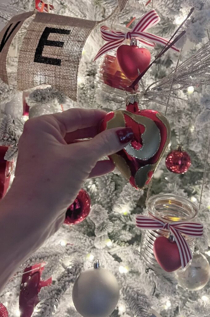 Glass gold and read heart ornament.