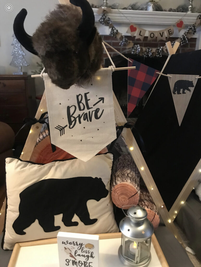 Moose head on individual tent.