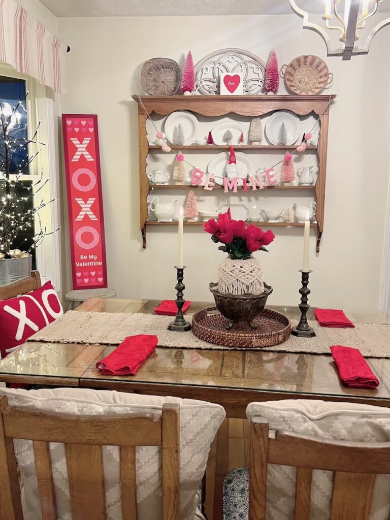 View of Breakfast Nook with Valentine Decorations