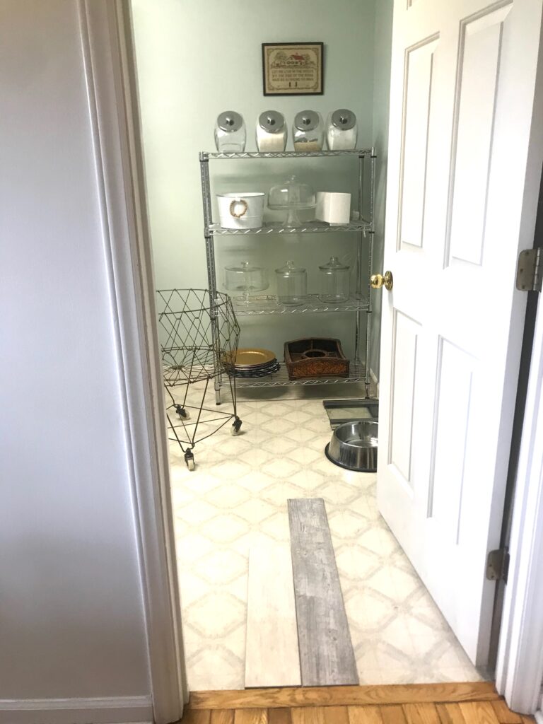 Two different Ceramic Tiles on the old Linoleum floor for comparison 